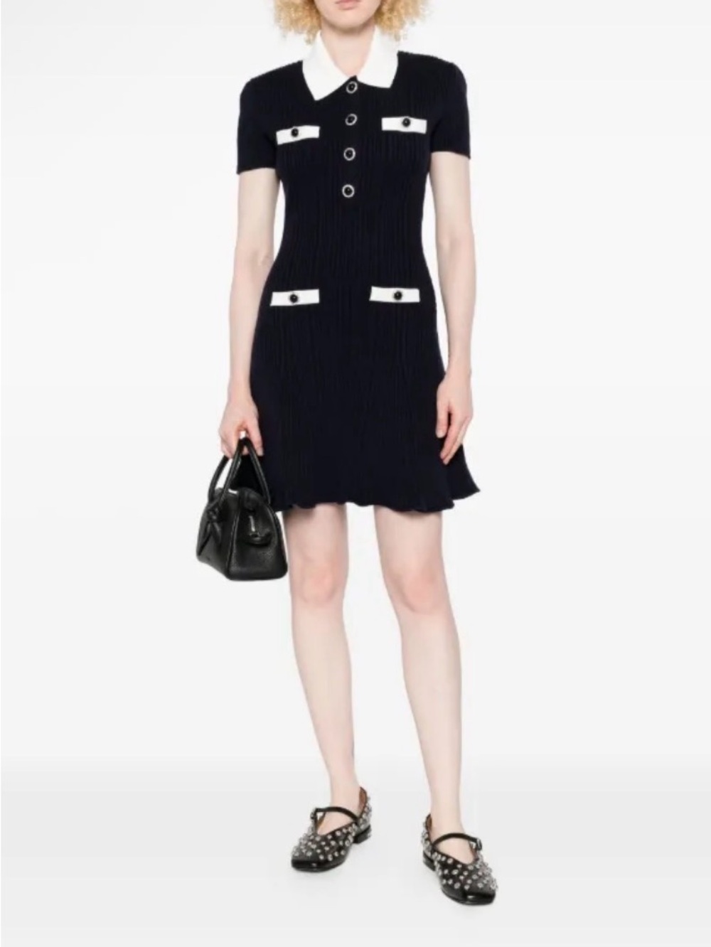 Jessica Bara Classic Navy Short Sleeve Knit Dress with White Collar